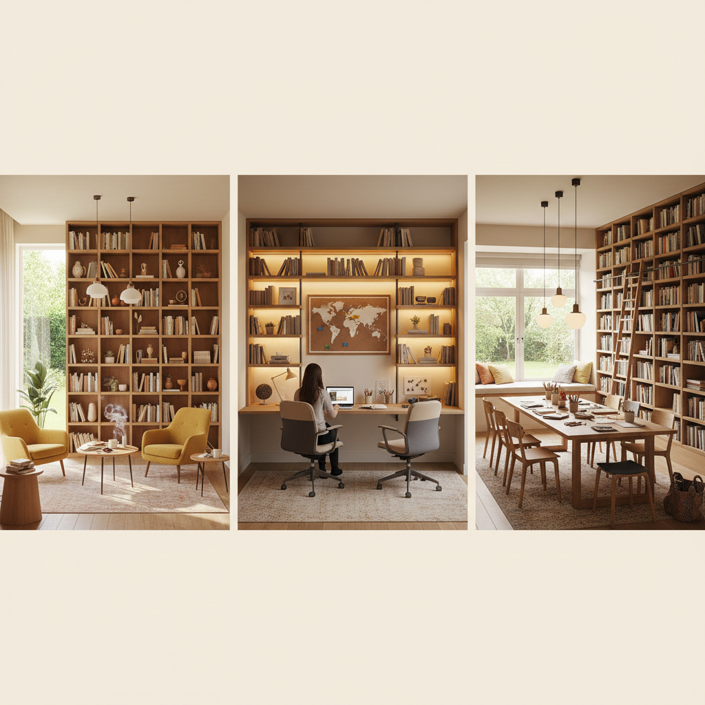 去客厅化火了!3个客厅变书房装修图片方案,比装电视墙强百倍