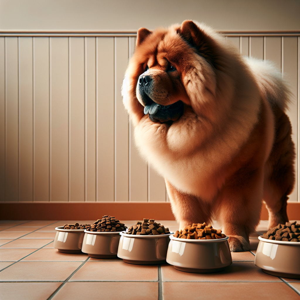 松狮犬与全价犬粮选择场景